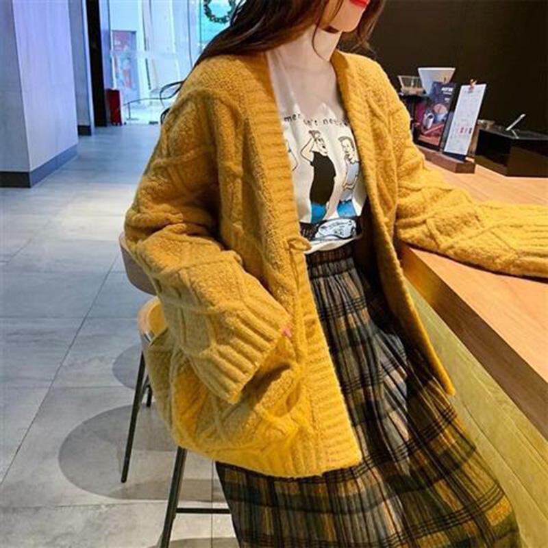 Autumn and Winter Sweater Cardigan Loose and Versatile Lazy Style Thick Knit Sweater Top