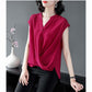 V-neck Chiffon Shirt Women's Summer Belly Cover Blouse Short-sleeved Loose Temperament Sleeveless Slim Solid Color Large Size Shirt Women Summer Top