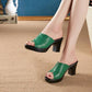 Soft Leather Sandals and Slippers Women Wear High-heeled Summer Non-slip Thick-heeled Large-sized High-heeled Slippers