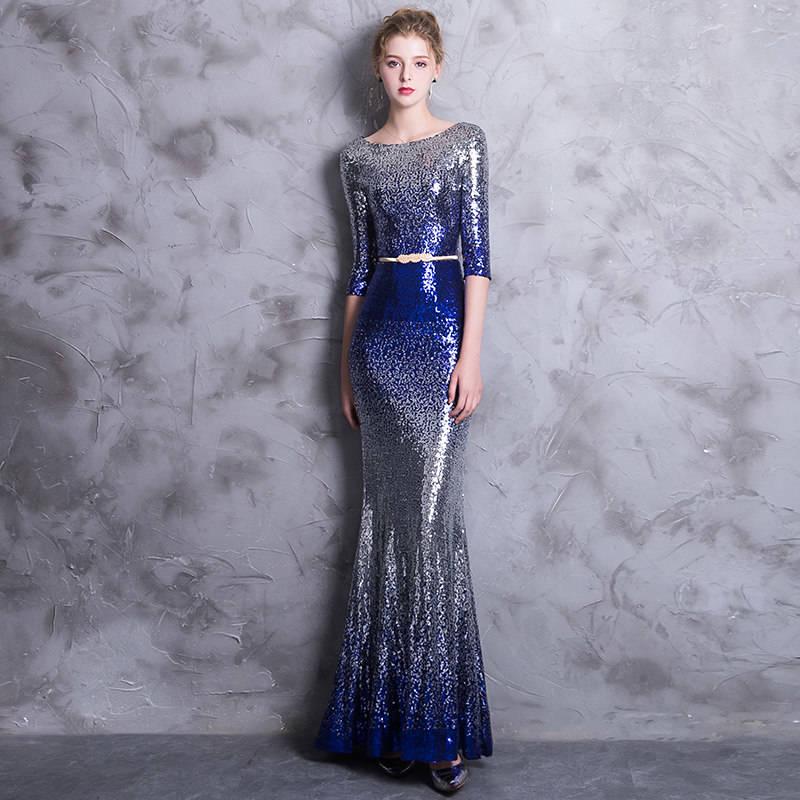 Dresses Long-sleeved tasseled Dinner Dress with Stylish Sequins and Fishtail Dresses