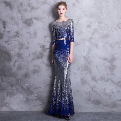 Dresses Long-sleeved tasseled Dinner Dress with Stylish Sequins and Fishtail Dresses