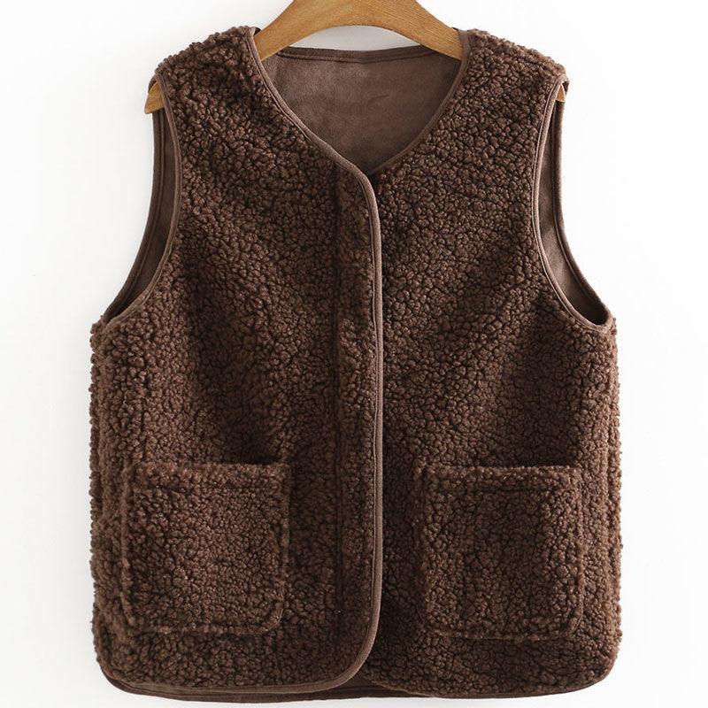 Faux Lamb Fleece Waistcoat Vest Jacket Women's Short Autumn and Winter New Style Loose Waistcoat To Keep Warm and Soft
