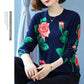 Ethnic Style Rose Print Sweater Women Fall Winter Casual Pullover Sweater Retro Plus Size Woolen Sweater