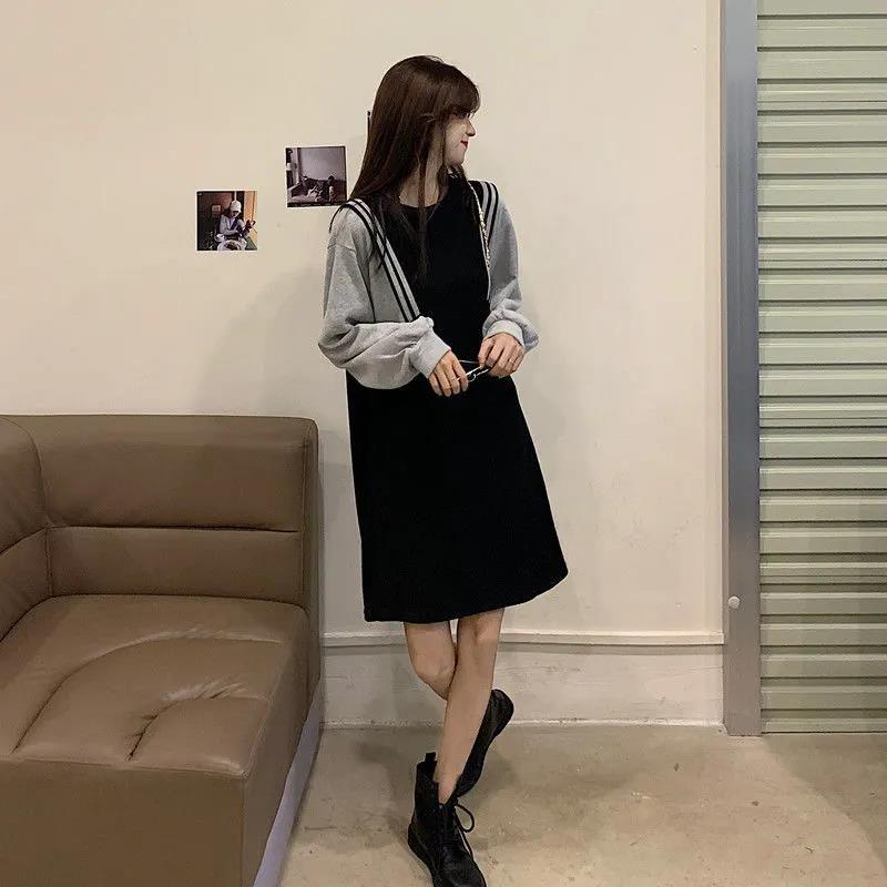 L-XXXXL Above Knee Sweater Dress Women Spring and Autumn Plus Size Long Sleeve Loose Dress