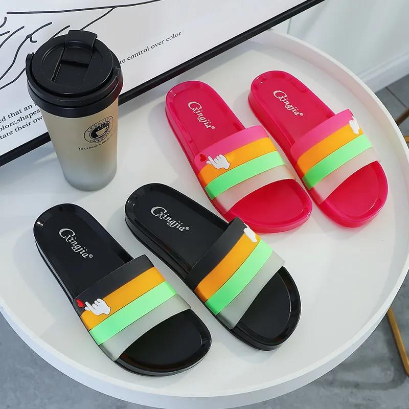 Slippers Female Summer Korean Fashion Crystal Rainbow Non-slip Thick-soled Non-smelly Feet Student Outdoor Soft-soled Beach Sandals Women