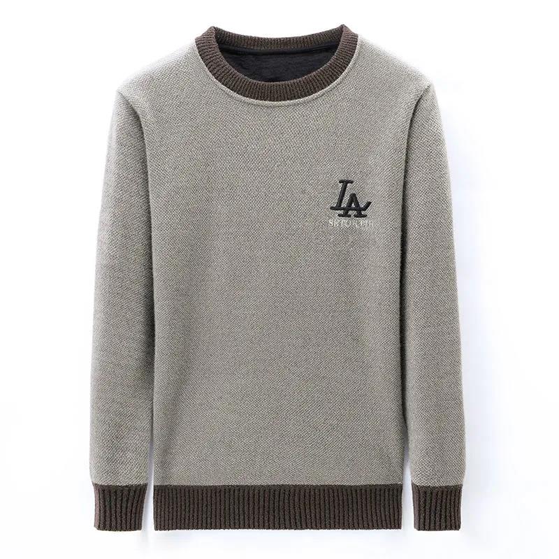 Sweater Men's Round Neck Plus Velvet Loose Top Winter Fashion Knitted Bottoming Shirt Boutique Warm Top Men