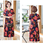 XL-XXXXXL Plus Size Summer Mid-length Printed Floral Ruffle Over-the-knee Dress V-Neck Short Sleeve A-line Skirt