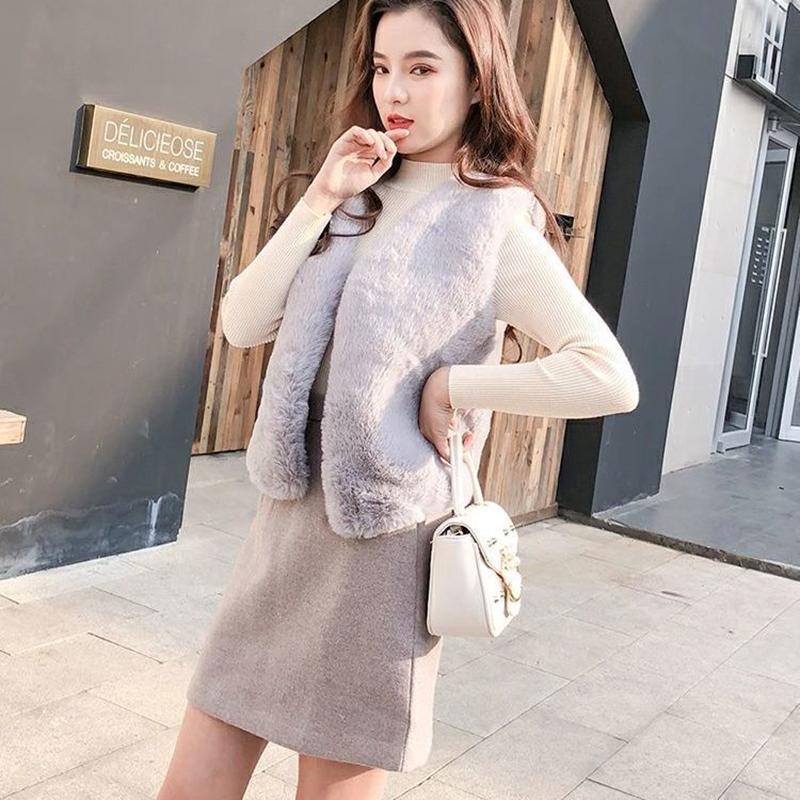 Women's Short Fur Waistcoat Imitation Rabbit Fur Waistcoat Waistcoat All-match Mink Fur Waistcoat Ladies Warm Jacket