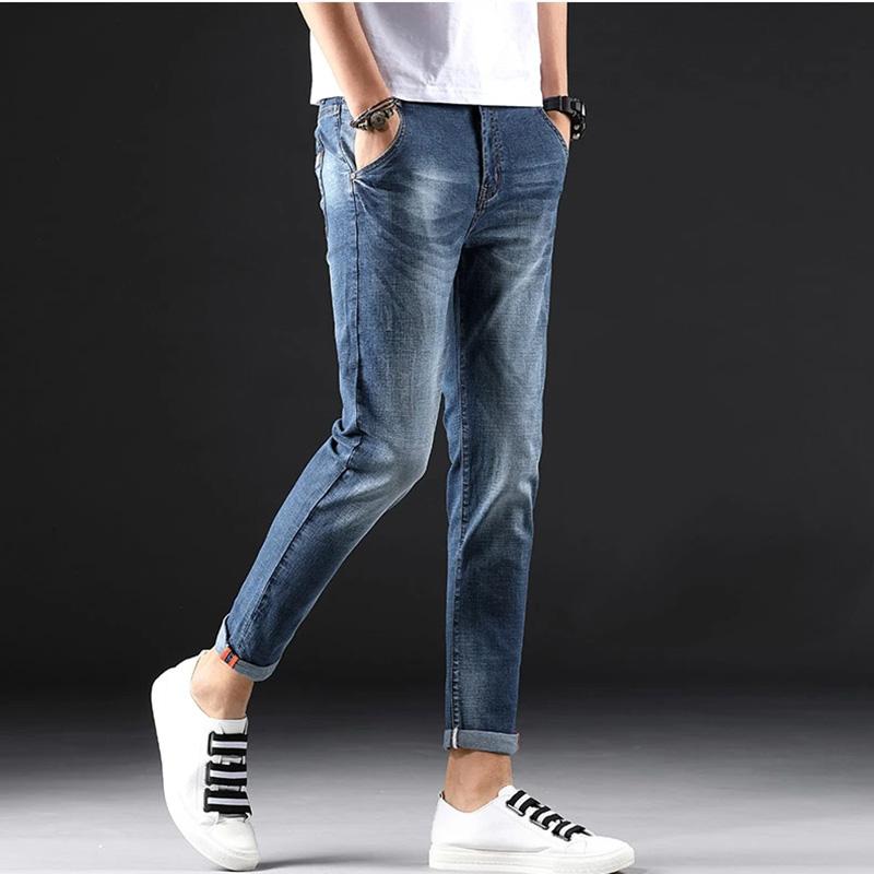 Men's Casual Jeans Korean Style Trendy Slim Straight-leg Pants Men's Spring/Summer Denim Long Trousers Basic Steetwear Pants Male Elastic Bottoms
