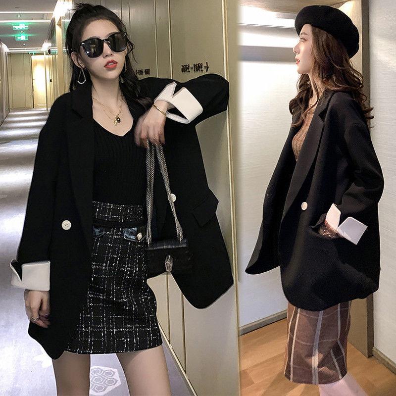 Korean Version   Pink Small Suit Jacket Women's Double-breasted Loose Casual Suit Spring  Autumn