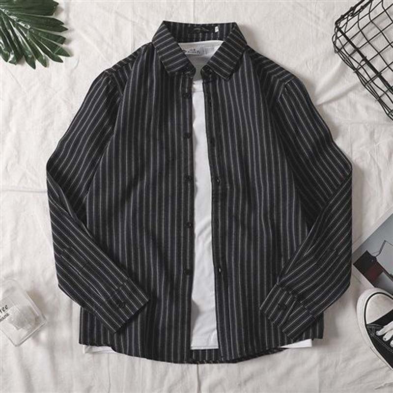 Spring and Autumn Striped Shirt Loose Young Student Thin Jacket Trend