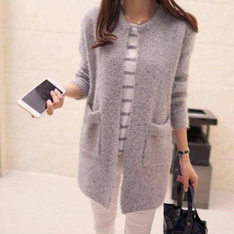 Autumn Loose Mid-length Sweater Fashion Knitted Cardigan Jacket Versatile Simple Female Tops
