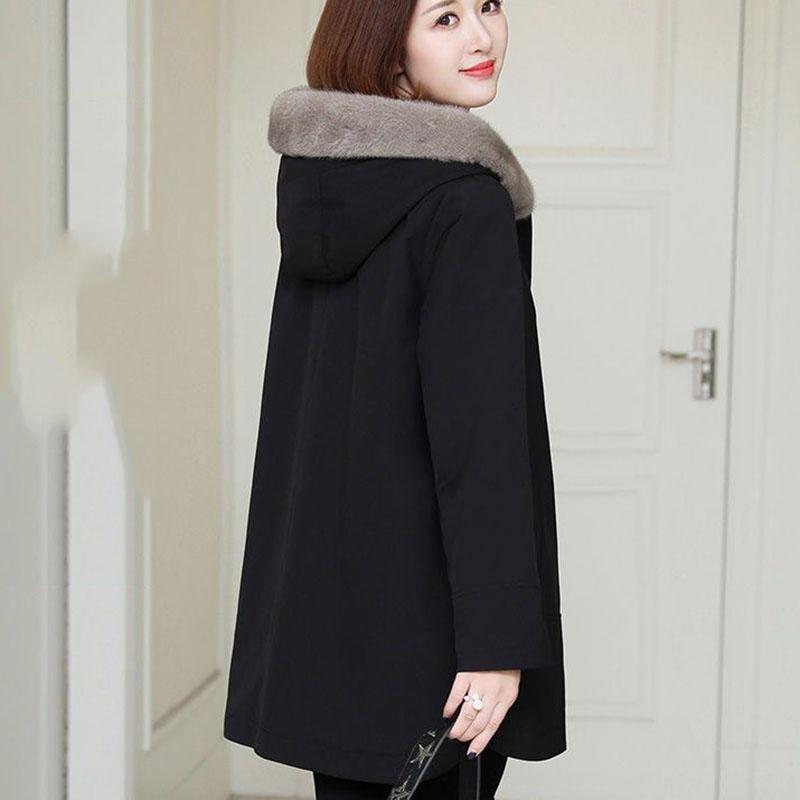 Winter Korean Thick Cotton-padded Jacket Mid-length Plus Velvet Thick Parker Hooded Plus Size Middle-aged Women's Jacket