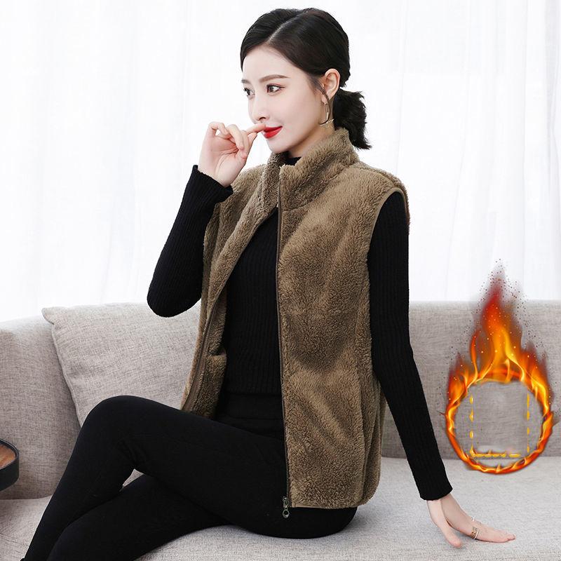 Polar Fleece Waistcoat Coral Fleece Warm Outer Wear Women’s Vest Double-sided Fleece Waistcoat Stand-up Collar Zipper Sleeveless Jacket