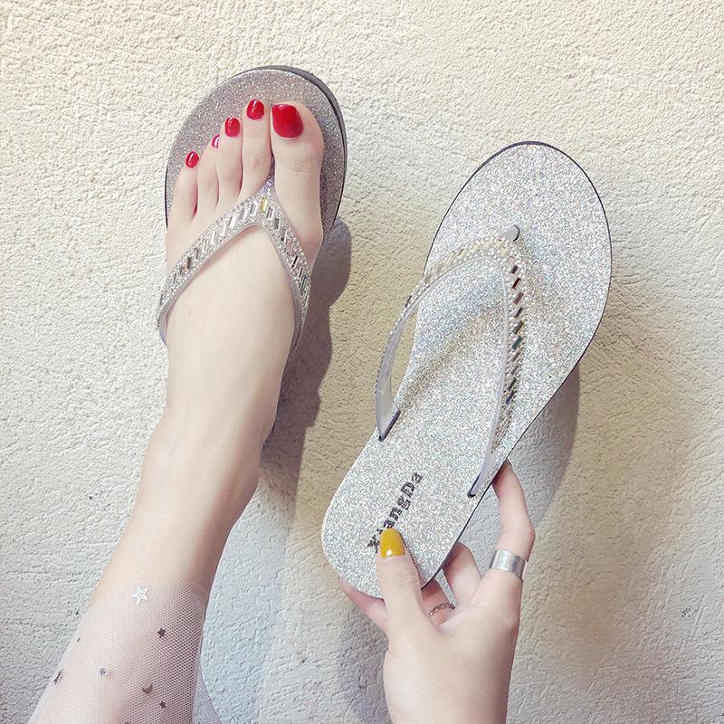 Slippers Female Summer Wear Spring and Summer New Korean Students Wild Fashion Rhinestone Flat Drag Sandals and Slippers