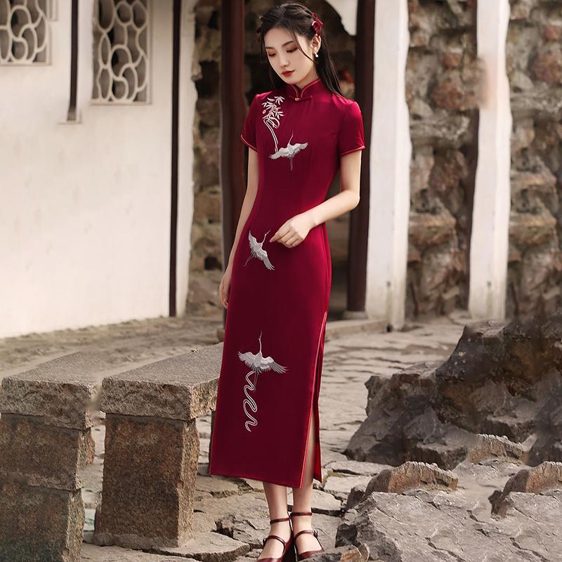 Elegant Dress Retro Chinese Style Cheongsam Summer Short-sleeved Chinese Style Retro Improved Long Daily Dress Slim Sexy