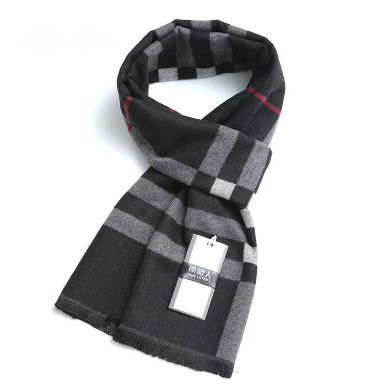 Men's Wool Scarf Korean Version of Wild Lattice Fringed Scarf Winter Thickening Warm Wool Scarf Christmas Gift