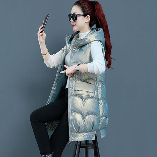 M-XXXL Women's Winter Wash Free Bright Surface Down Cotton Vest Female Warm Hooded Waistcoat Jacket Thickened Sleeveless Vest
