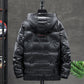 Winter Warm Hooded Jacket Men Plus Velvet Thick Short Shiny Down Jacket
