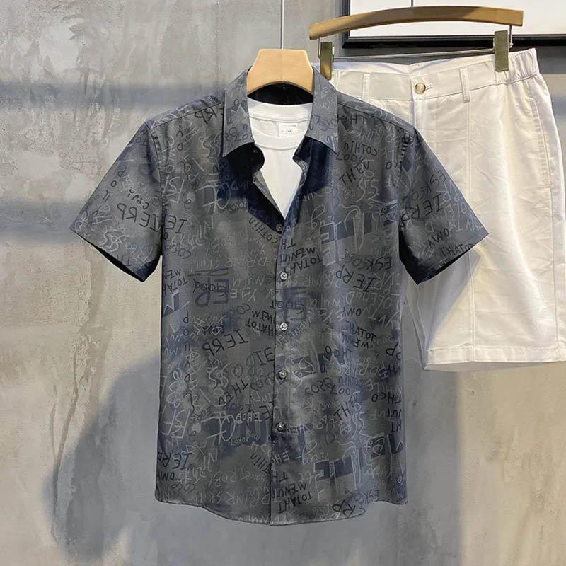 Printed Slim Shirt Men's Korean Style Personality Street Flower Shirt Summer Dress Casual Square Collar Shirt Trendy