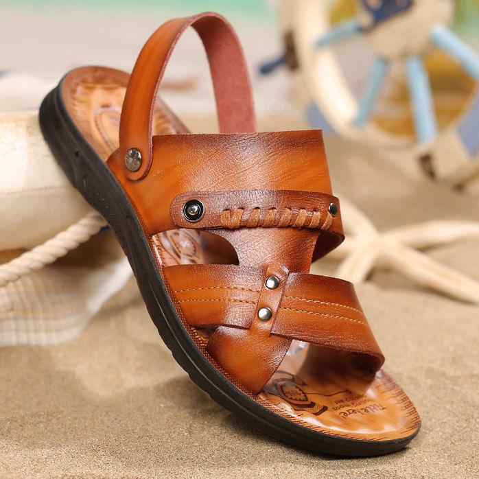 Leather Men's Shoes Non-slip Beach Shoes Soft Bottom Shoes Breathable Men's Sandals Casual Shoes