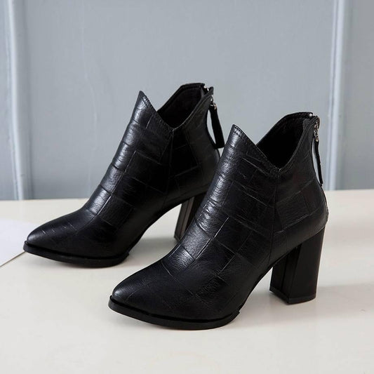 High Heels Women Ankle Boots Pointed Toe Zip Footwear Leather Female Boot Shoes Woman Winter