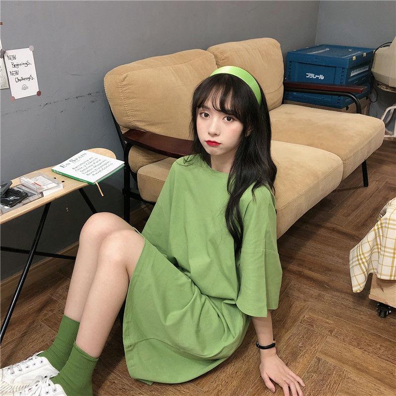 Women Dress Girl Loose O-Neck Casual Long T-shirt Dress Big Loose Home Outer
