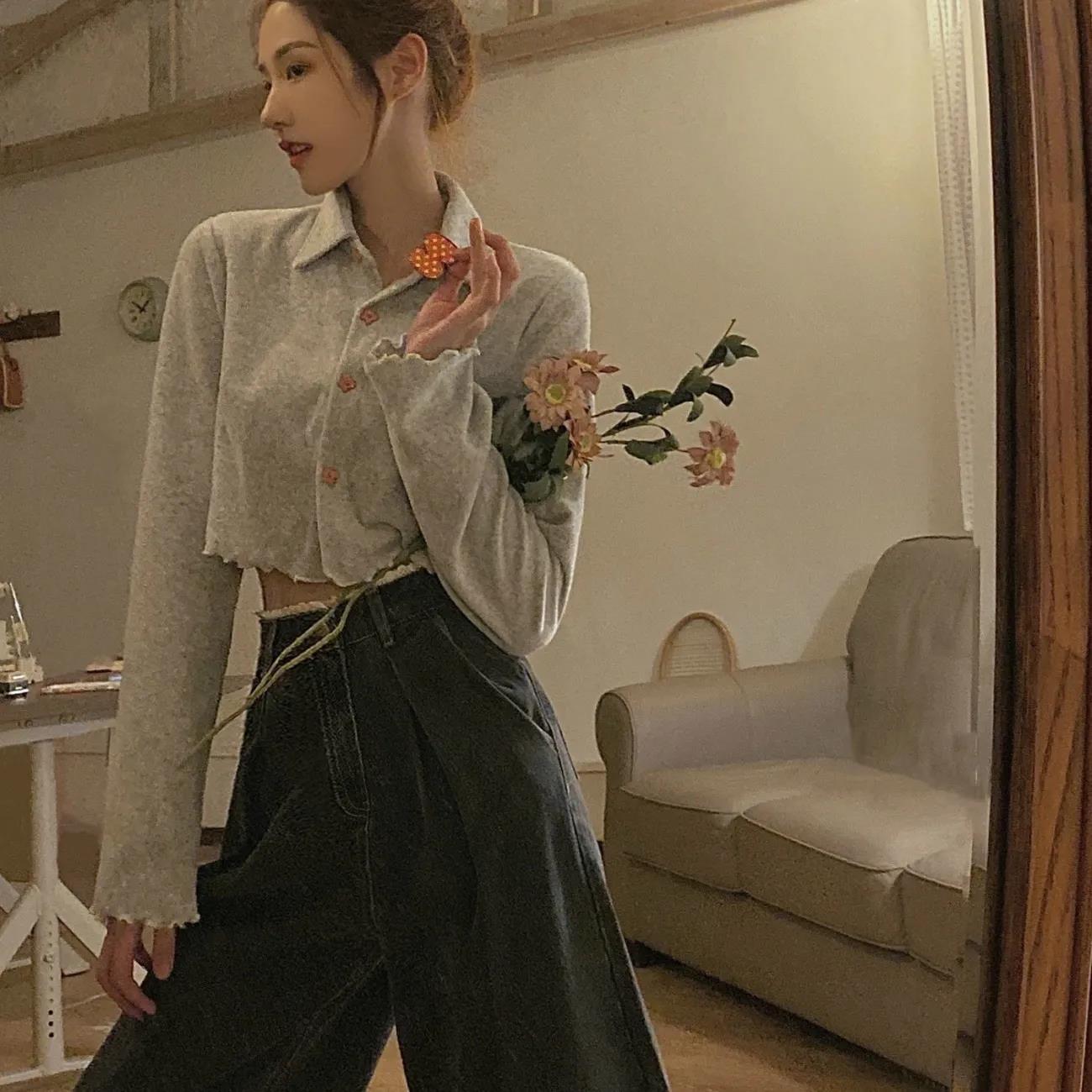 Large Size Lace Edge Jeans Women's High Waist Wide Leg Is Thin Loose Casual All-match Straight Daddy Small Mopping Pants