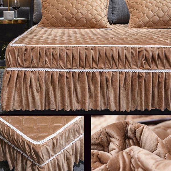 3pcs/set Wintercrystal Velvet Bed Skirt Three-piece Bed Cover Protective Cover Non-slip Quilted Bed Skirt Bed Cover and Pillowcase Three-piece Set
