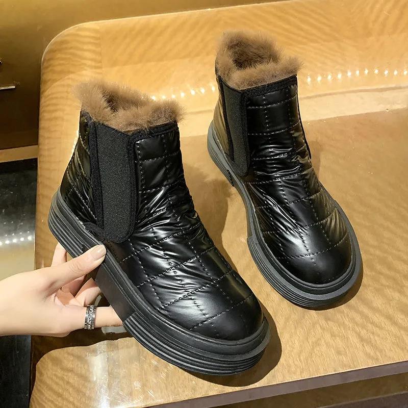 Winter All-match Round Head Non-slip Warmth and Cotton Thickened Snow Boots Women's Fur Martin Boots