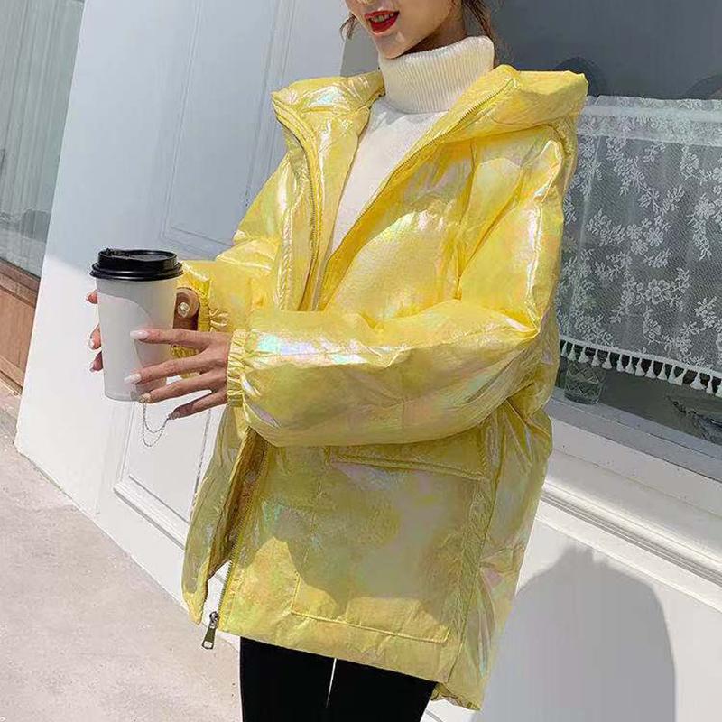 Women's Winter Korean Loose Quilted Coat Warm Stand-collar Down Jacket Women's Glossy Mid-length Down Jacket
