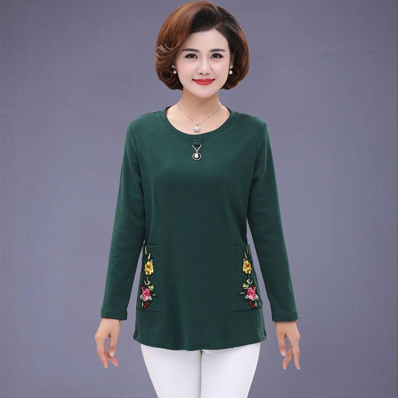 Plus Fleece Spring and Autumn Bottoming Shirt Long-sleeved Mother Wear Autumn T-shirt Top Small Shirt Middle-aged Women's Clothing