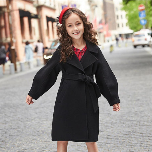 Festive Christmas Clothes Girls Coat Children's Woolen Coat Mid-length Red Fashion Thick Winter Clothes