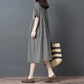 Cotton Literary Plaid Dress Women's Short-sleeved Summer Loose Large Size Was Thin Retro Mid-length Dress