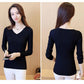 All-match Wave V-neck Bottoming Shirt Stretch Slim Slimming Solid Color Knit Sweater Long-sleeved Short Warm Sweater Women