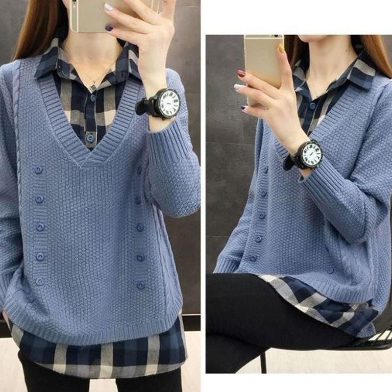 Spring and Autumn Loose Knit Sweater Casual Simple Bottoming Shirt Long Sleeve Women's Sweater