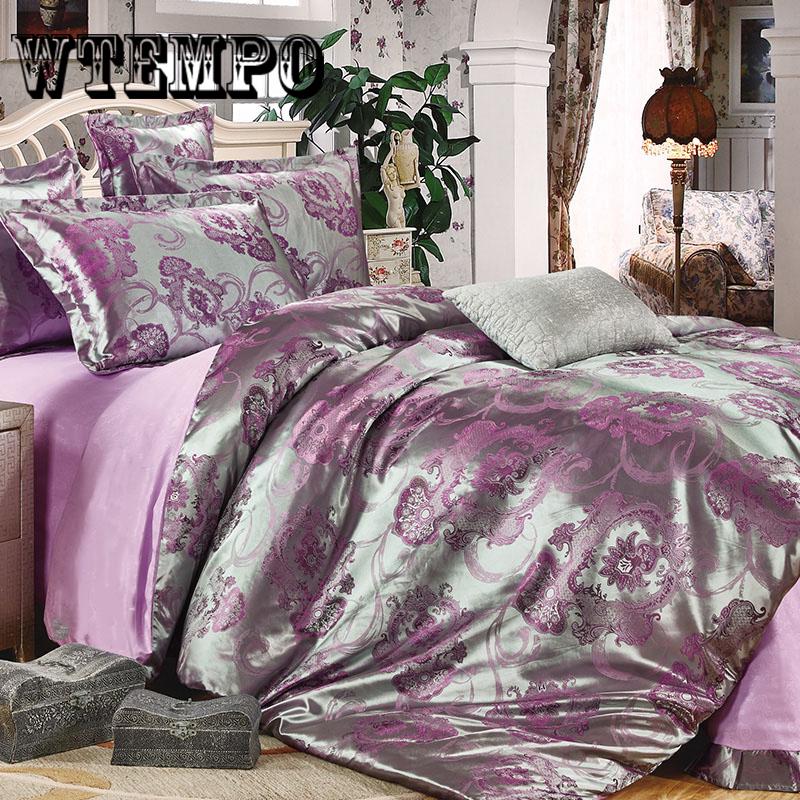 4pcs  Luxury Jacquard Duvet Cover Bedding Set  Full /Queen Size Embroidery Bed Set Bed Sheet