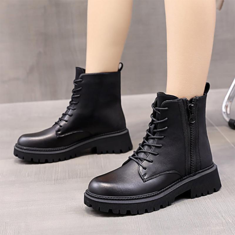 Martin Boots Women's Shoes British Style New Wild Thick Bottom Thin Autumn and Winter Plus Velvet Short Boots Ins Tide