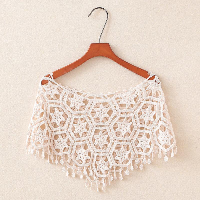 WTEMPO Lace Shawl Versatile  Pair with Dress Thin Sunscreen Solid Color Knotted Neckties Hollow