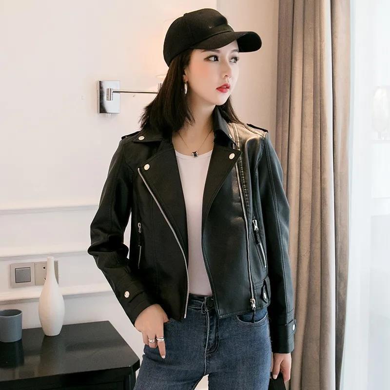 Winter Leather Jacket Fashion Slim PU Leather Lapel Leather Jacket All-match Large Size Leather Coat for Women