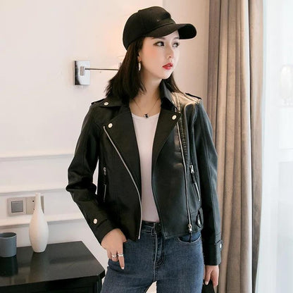 Winter Leather Jacket Fashion Slim PU Leather Lapel Leather Jacket All-match Large Size Leather Coat for Women
