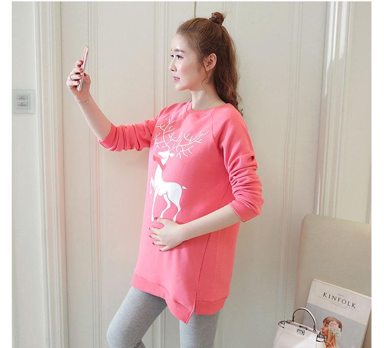Maternity Winter Clothes Set Autumn and Winter Pregnant Women Plus Velvet Thick Mid-length Sweater Warm Coat Two-piece Suit