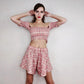 2pcs/set Women Sexy Skirt Suit Sexy Off-shoulder Crop Top + Mini Skirt  Two-piece Set Female Plaid Outfits