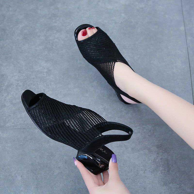 Plus Size 35-41 Summer Women Outdoor Hollow Mesh High Heels Flat Bohemian Beach Shoes Non-slip Office Lady Sandals