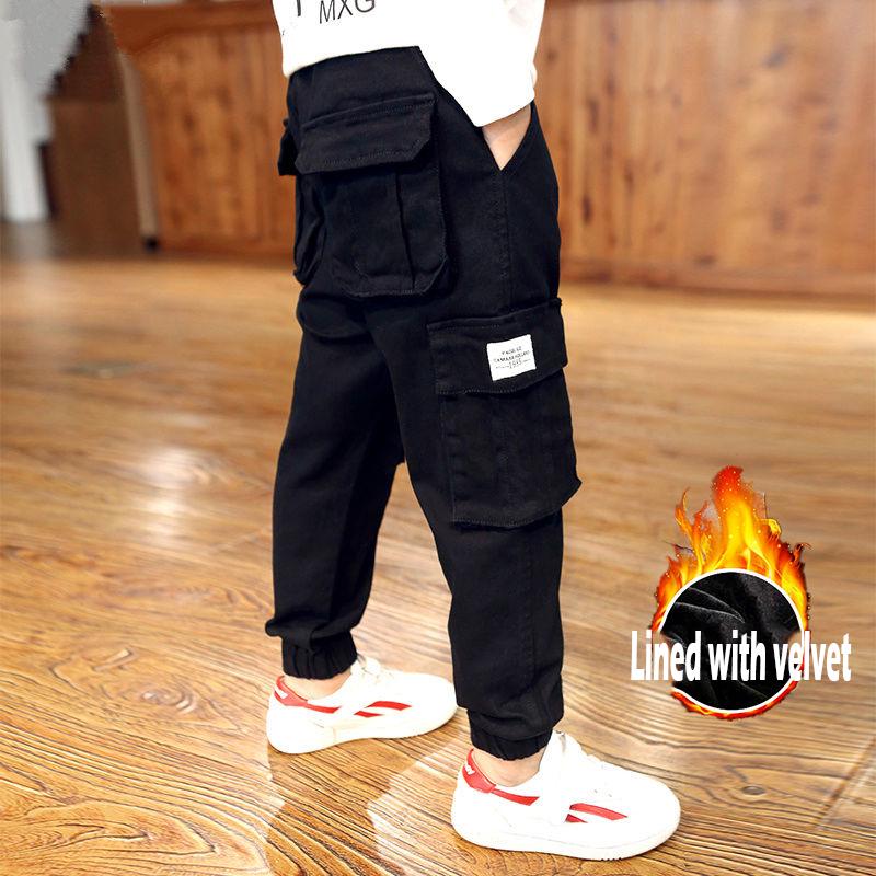 Boys Winter Velvet Pants Casual Trousers Kids Children Fashion Long Pants Baby Elastic Waist Pants