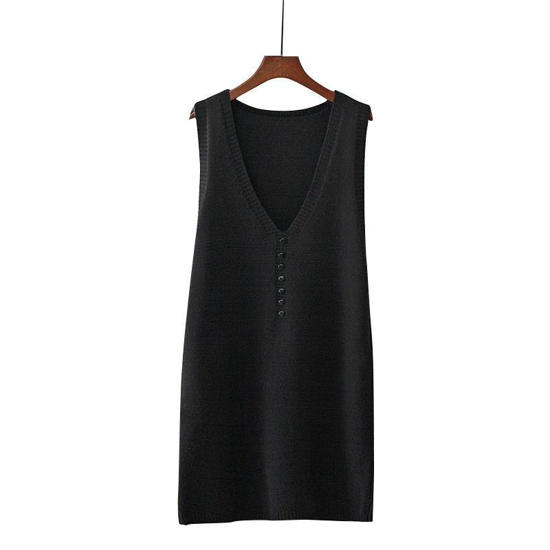 Woman Sweaters Knitted Long Vest Women's Slim V-neck Knit Mid-Length Sleeveless Spring Autumn Women Pullover