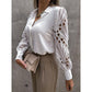 Elegant Long Sleeve Shirts Women Lapel Button Office Lady Top White Women's Sexy Embroidery Hollow Out Lace Blouse Streetwear Temperament Summer Top