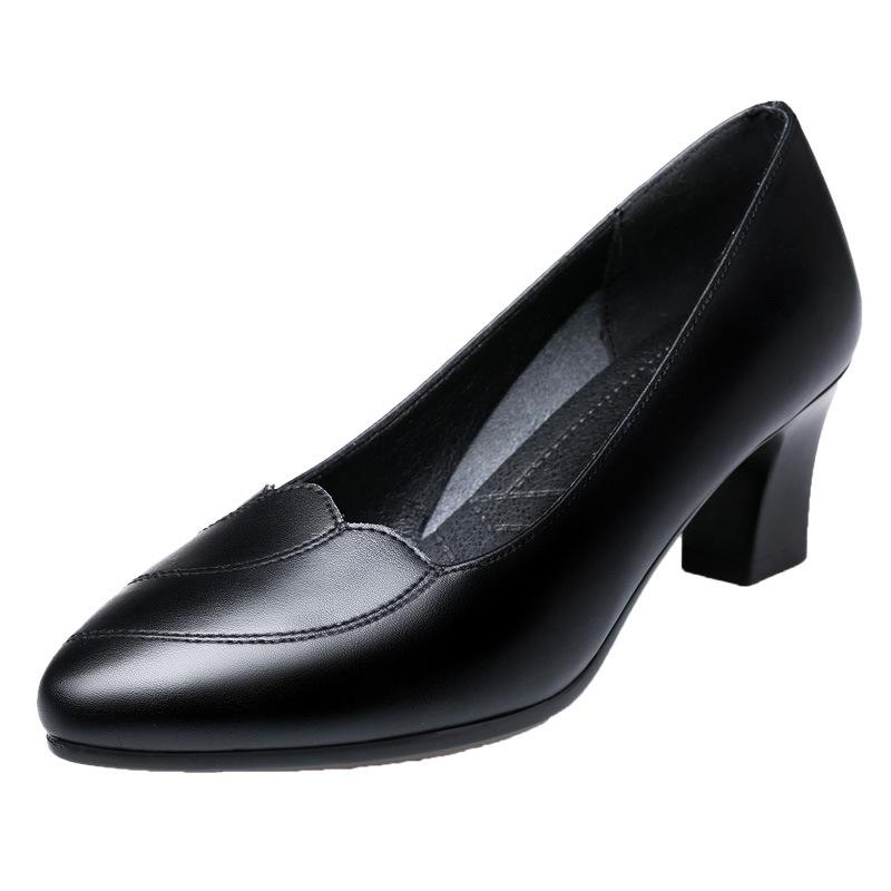 Women Mid Square Heel Shoes Pumps Black PU Office Lady Shoes Spring Non Slip Fashion Mother Oxford Shoes