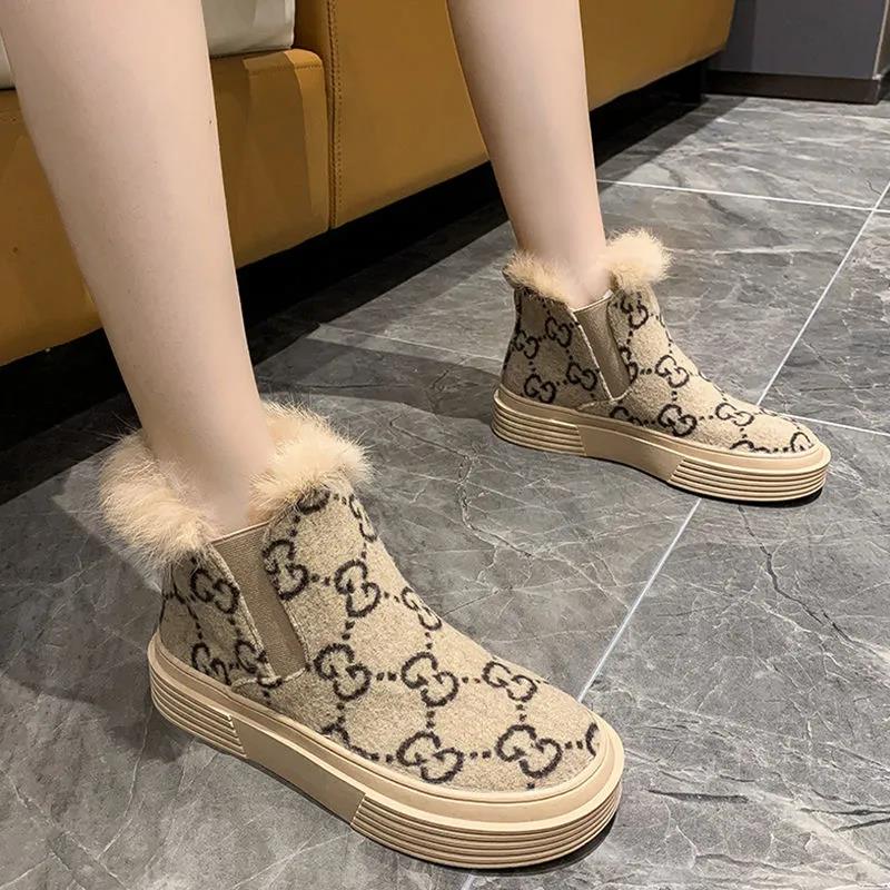 Women's Velvet Warm and Windproof Martin Boots Winter Korean Version of All-match Casual Snow Boots Tide