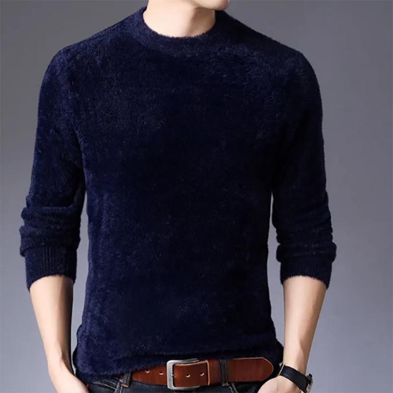 Men's Sweater Autumn Youth Thick Pure Color Korean Casual Knitted Pullover Long-sleeved Half-high Collar Base Sweatershirts